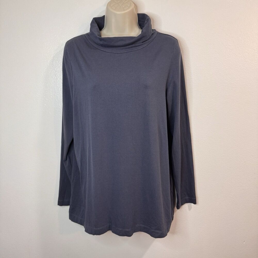 Two Danes Turtleneck Shirt L Cowl Neck Dark Gray Soft Stretch Bamboo Cotton